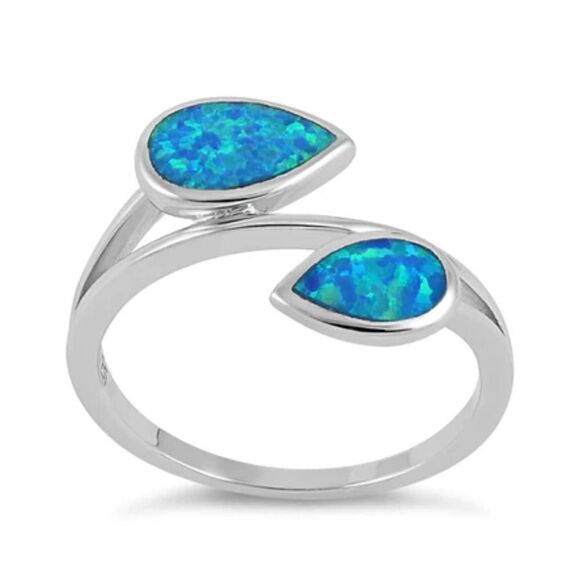 Sterling Silver Feather Blue Lab Opal Ring - Picture 3 of 6